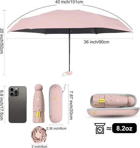 Compact Travel Umbrella - Mini Manual Umbrella for Purse, Windproof & UPF 50+ Sun & Rain Protection, Lightweight Portable Folding with Case for Women, Men，Kids in Saudi Arabia