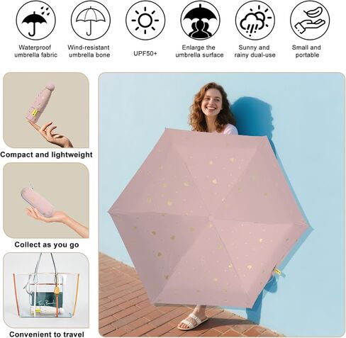 Compact Travel Umbrella - Mini Manual Umbrella for Purse, Windproof & UPF 50+ Sun & Rain Protection, Lightweight Portable Folding with Case for Women, Men，Kids in Saudi Arabia