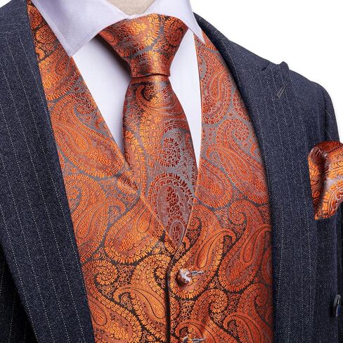 Barry.Wang Mens Vest Tie Set Floral Jacquard Waistcoat Necktie Cuffllinks Sleeve Holder Set Formal Wedding Party 6PCS in Saudi Arabia
