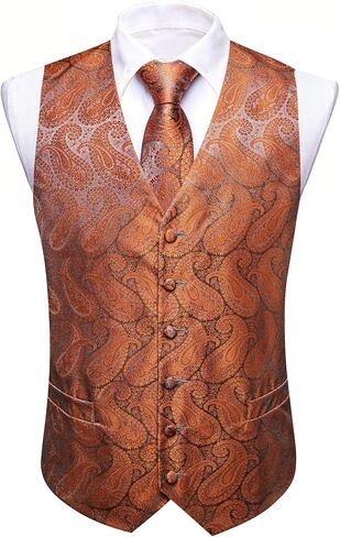Barry.Wang Mens Vest Tie Set Floral Jacquard Waistcoat Necktie Cuffllinks Sleeve Holder Set Formal Wedding Party 6PCS in Saudi Arabia