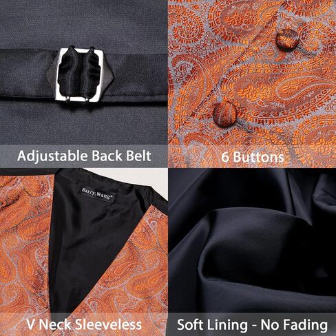Barry.Wang Mens Vest Tie Set Floral Jacquard Waistcoat Necktie Cuffllinks Sleeve Holder Set Formal Wedding Party 6PCS in Saudi Arabia