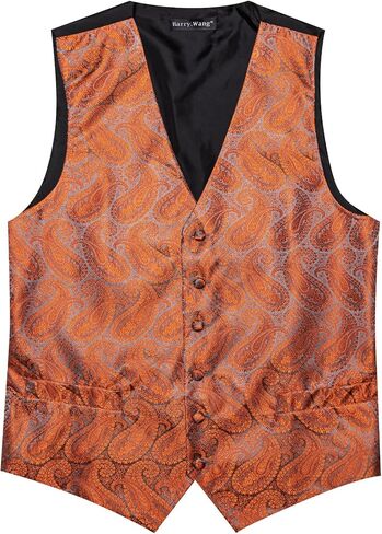 Barry.Wang Mens Vest Tie Set Floral Jacquard Waistcoat Necktie Cuffllinks Sleeve Holder Set Formal Wedding Party 6PCS in Saudi Arabia