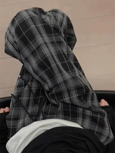Vintage Plaid Baggy Pants High Waist Harajuku Pants Goth Emo Grunge Clothes Streetwear in Saudi Arabia