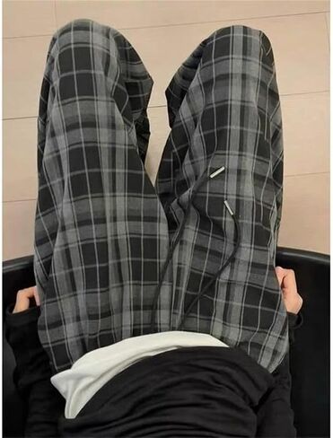 Vintage Plaid Baggy Pants High Waist Harajuku Pants Goth Emo Grunge Clothes Streetwear in Saudi Arabia
