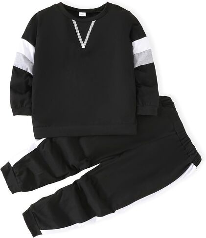 Toddler Kid Boy Clothes Colorblock Sweatshirt Contrast Sideseam Sweatpants 2PC Outfit Set in Saudi Arabia