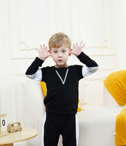 Toddler Kid Boy Clothes Colorblock Sweatshirt Contrast Sideseam Sweatpants 2PC Outfit Set in Saudi Arabia
