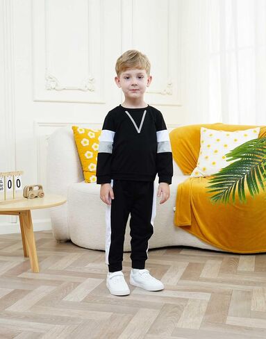 Toddler Kid Boy Clothes Colorblock Sweatshirt Contrast Sideseam Sweatpants 2PC Outfit Set in Saudi Arabia