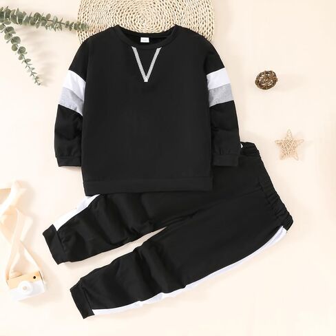 Toddler Kid Boy Clothes Colorblock Sweatshirt Contrast Sideseam Sweatpants 2PC Outfit Set in Saudi Arabia