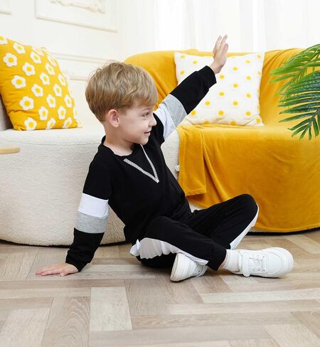 Toddler Kid Boy Clothes Colorblock Sweatshirt Contrast Sideseam Sweatpants 2PC Outfit Set in Saudi Arabia