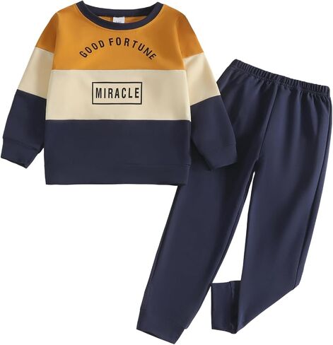 Toddler Kid Boy Clothes Colorblock Sweatshirt Contrast Sideseam Sweatpants 2PC Outfit Set in Saudi Arabia