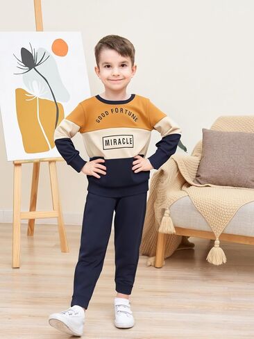 Toddler Kid Boy Clothes Colorblock Sweatshirt Contrast Sideseam Sweatpants 2PC Outfit Set in Saudi Arabia