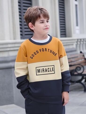 Toddler Kid Boy Clothes Colorblock Sweatshirt Contrast Sideseam Sweatpants 2PC Outfit Set in Saudi Arabia