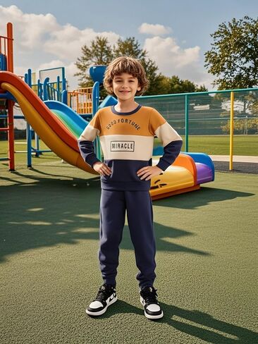 Toddler Kid Boy Clothes Colorblock Sweatshirt Contrast Sideseam Sweatpants 2PC Outfit Set in Saudi Arabia