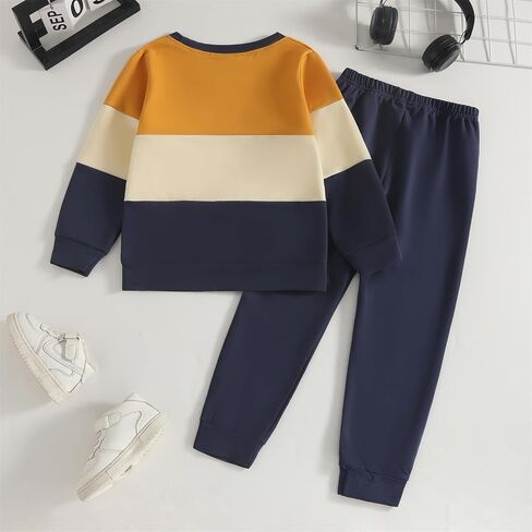 Toddler Kid Boy Clothes Colorblock Sweatshirt Contrast Sideseam Sweatpants 2PC Outfit Set in Saudi Arabia
