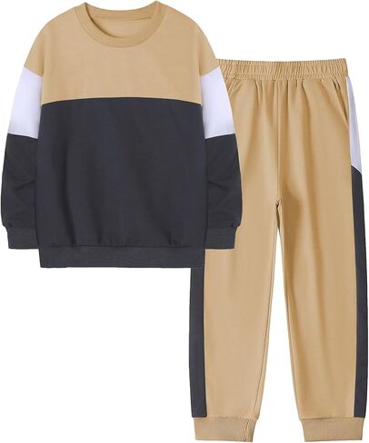Toddler Boy Clothes Long Sleeve Color Block Sweatshirts Tops Pants Sets Kids Boys Fall Winter 2 Pieces Outfits 2-12 Years in Saudi Arabia