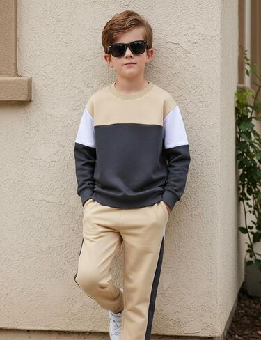Toddler Boy Clothes Long Sleeve Color Block Sweatshirts Tops Pants Sets Kids Boys Fall Winter 2 Pieces Outfits 2-12 Years in Saudi Arabia