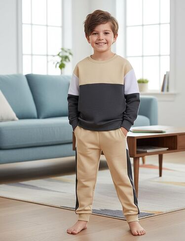 Toddler Boy Clothes Long Sleeve Color Block Sweatshirts Tops Pants Sets Kids Boys Fall Winter 2 Pieces Outfits 2-12 Years in Saudi Arabia