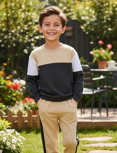 Toddler Boy Clothes Long Sleeve Color Block Sweatshirts Tops Pants Sets Kids Boys Fall Winter 2 Pieces Outfits 2-12 Years in Saudi Arabia