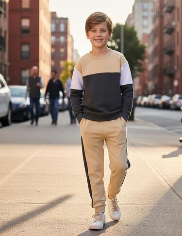 Toddler Boy Clothes Long Sleeve Color Block Sweatshirts Tops Pants Sets Kids Boys Fall Winter 2 Pieces Outfits 2-12 Years in Saudi Arabia