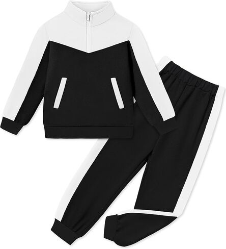 Boys Clothes Solid Color Block Kid Boys' Clothing Sets Stand Collar Half-Zip Sweatsuit 2pcs Outfits with Pocket 6-12y in Saudi Arabia