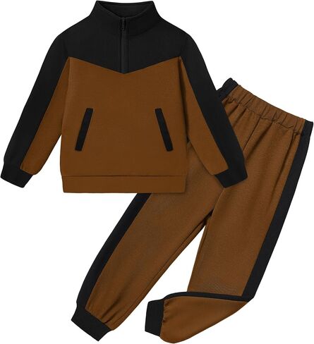 Boys Clothes Solid Color Block Kid Boys' Clothing Sets Stand Collar Half-Zip Sweatsuit 2pcs Outfits with Pocket 6-12y in Saudi Arabia