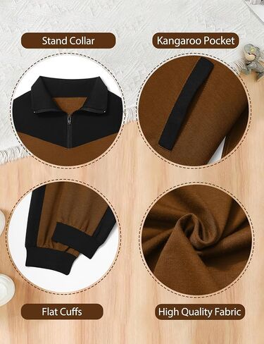 Boys Clothes Solid Color Block Kid Boys' Clothing Sets Stand Collar Half-Zip Sweatsuit 2pcs Outfits with Pocket 6-12y in Saudi Arabia