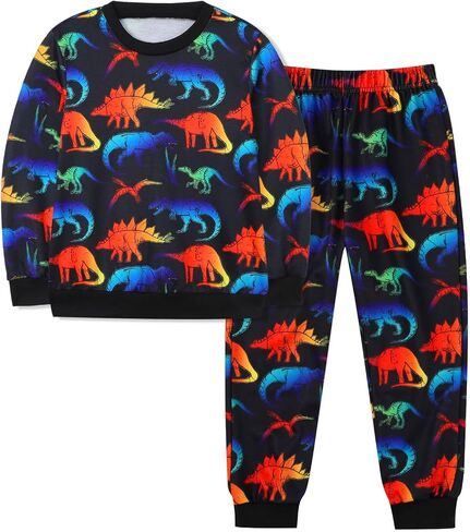 Toddler Boy Clothes Dinosaur Print Long Sleeve Toddler Clothes for Boys T-Rex Sweatpants Set Fall Winter Outfits 2-8T in Saudi Arabia
