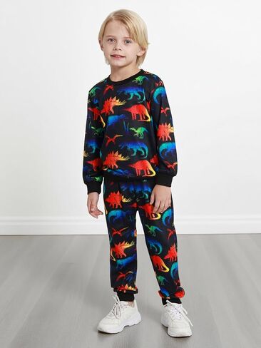 Toddler Boy Clothes Dinosaur Print Long Sleeve Toddler Clothes for Boys T-Rex Sweatpants Set Fall Winter Outfits 2-8T in Saudi Arabia