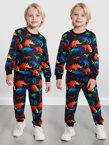 Toddler Boy Clothes Dinosaur Print Long Sleeve Toddler Clothes for Boys T-Rex Sweatpants Set Fall Winter Outfits 2-8T in Saudi Arabia