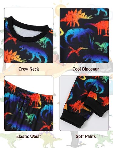 Toddler Boy Clothes Dinosaur Print Long Sleeve Toddler Clothes for Boys T-Rex Sweatpants Set Fall Winter Outfits 2-8T in Saudi Arabia