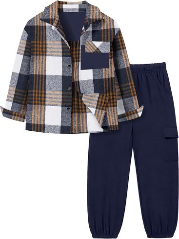 Queenstyle Toddler Boy Cloths 2pcs قميص منقوش من الفانيلا وملابس الفتاة الخريف الشتاء الأولاد لمدة 3-8 سنوات in Kuwait