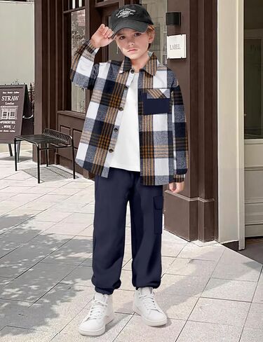 Queenstyle Toddler Boy Cloths 2pcs قميص منقوش من الفانيلا وملابس الفتاة الخريف الشتاء الأولاد لمدة 3-8 سنوات in Kuwait
