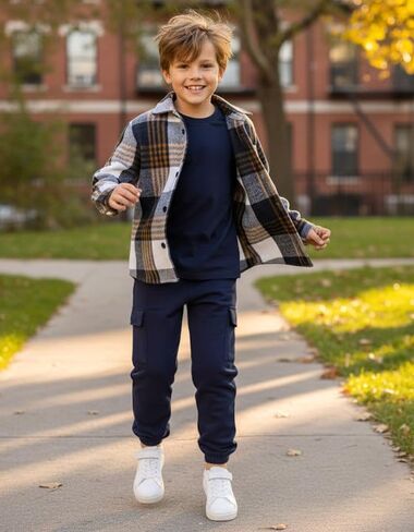 Queenstyle Toddler Boy Cloths 2pcs قميص منقوش من الفانيلا وملابس الفتاة الخريف الشتاء الأولاد لمدة 3-8 سنوات in Kuwait