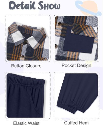 Queenstyle Toddler Boy Cloths 2pcs قميص منقوش من الفانيلا وملابس الفتاة الخريف الشتاء الأولاد لمدة 3-8 سنوات in Kuwait