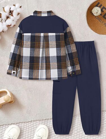 Queenstyle Toddler Boy Cloths 2pcs قميص منقوش من الفانيلا وملابس الفتاة الخريف الشتاء الأولاد لمدة 3-8 سنوات in Kuwait