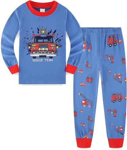 Toddler Boy Clothes Lounge Set Cute Firetruck Casual Long Sleeve T-Shirt and Matching Pants Clothing Set in Saudi Arabia