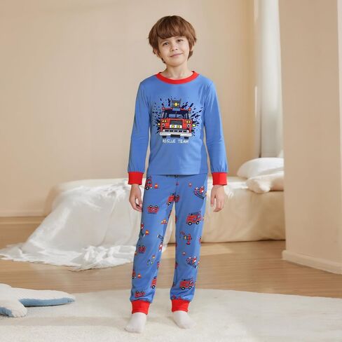 Toddler Boy Clothes Lounge Set Cute Firetruck Casual Long Sleeve T-Shirt and Matching Pants Clothing Set in Saudi Arabia