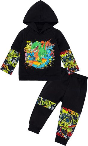 MIGU Toddler Boy Clothes Dinosaur Clothes For Boys Hoodie Sweatsuit + Dinosaur Pants 2PCS Boys Outfits Set in Kuwait