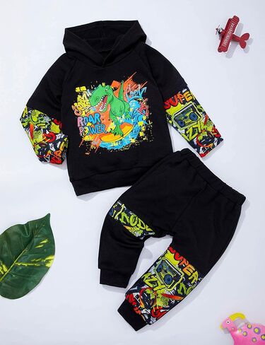 MIGU Toddler Boy Clothes Dinosaur Clothes For Boys Hoodie Sweatsuit + Dinosaur Pants 2PCS Boys Outfits Set in Kuwait