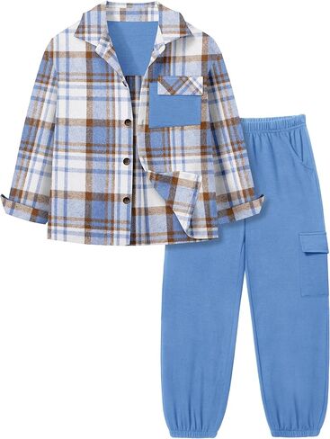 Queenstyle Toddler Boy Cloths 2pcs قميص منقوش من الفانيلا وملابس الفتاة الخريف الشتاء الأولاد لمدة 3-8 سنوات in Kuwait