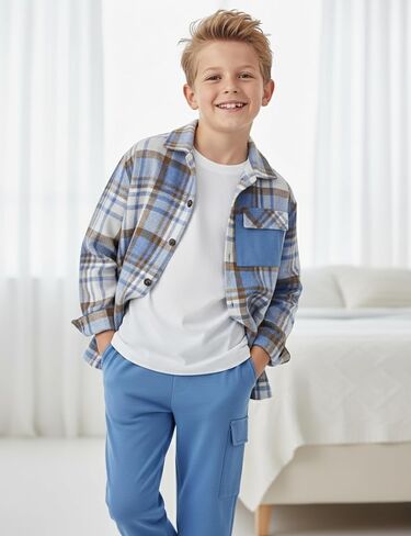 Queenstyle Toddler Boy Cloths 2pcs قميص منقوش من الفانيلا وملابس الفتاة الخريف الشتاء الأولاد لمدة 3-8 سنوات in Kuwait
