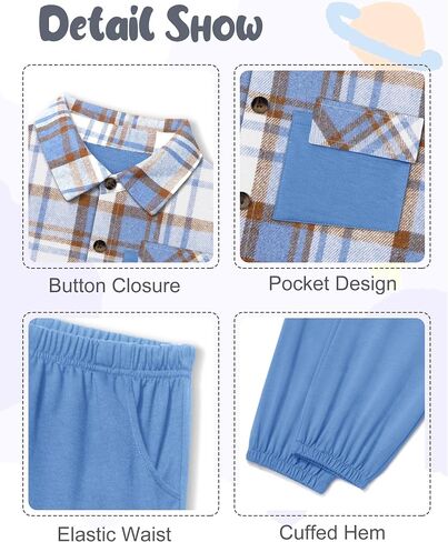 Queenstyle Toddler Boy Cloths 2pcs قميص منقوش من الفانيلا وملابس الفتاة الخريف الشتاء الأولاد لمدة 3-8 سنوات in Kuwait