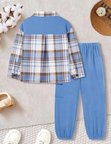 Queenstyle Toddler Boy Cloths 2pcs قميص منقوش من الفانيلا وملابس الفتاة الخريف الشتاء الأولاد لمدة 3-8 سنوات in Kuwait