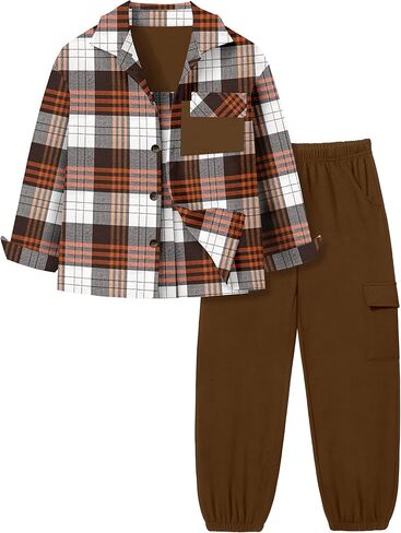 Queenstyle Toddler Boy Cloths 2pcs قميص منقوش من الفانيلا وملابس الفتاة الخريف الشتاء الأولاد لمدة 3-8 سنوات in Kuwait