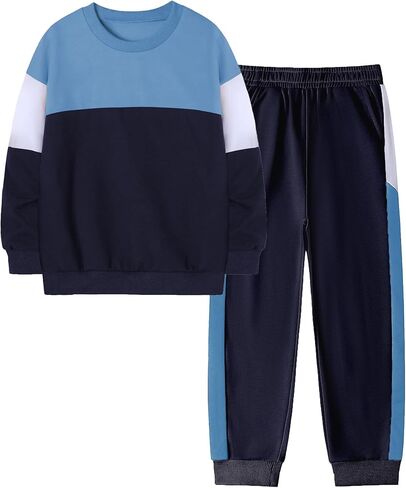Toddler Boy Clothes Long Sleeve Color Block Sweatshirts Tops Pants Sets Kids Boys Fall Winter 2 Pieces Outfits 2-12 Years in Saudi Arabia