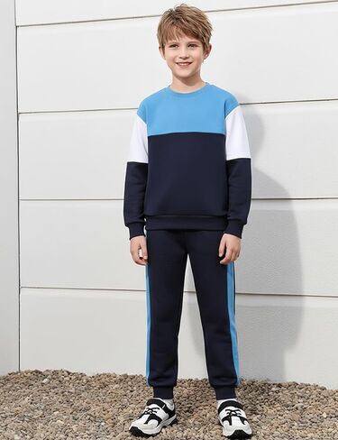 Toddler Boy Clothes Long Sleeve Color Block Sweatshirts Tops Pants Sets Kids Boys Fall Winter 2 Pieces Outfits 2-12 Years in Saudi Arabia