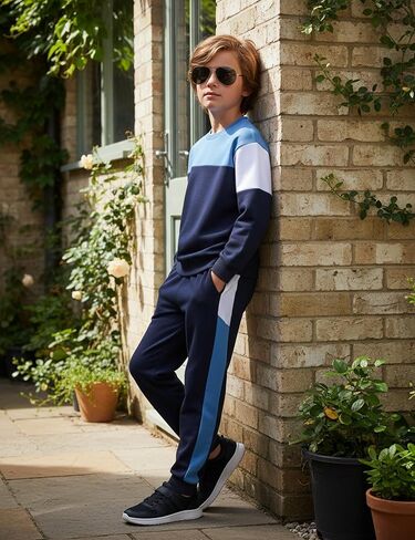 Toddler Boy Clothes Long Sleeve Color Block Sweatshirts Tops Pants Sets Kids Boys Fall Winter 2 Pieces Outfits 2-12 Years in Saudi Arabia