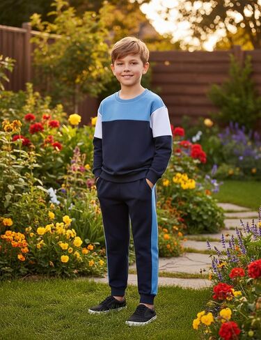 Toddler Boy Clothes Long Sleeve Color Block Sweatshirts Tops Pants Sets Kids Boys Fall Winter 2 Pieces Outfits 2-12 Years in Saudi Arabia