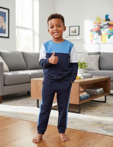Toddler Boy Clothes Long Sleeve Color Block Sweatshirts Tops Pants Sets Kids Boys Fall Winter 2 Pieces Outfits 2-12 Years in Saudi Arabia