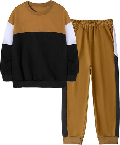 Toddler Boy Clothes Long Sleeve Color Block Sweatshirts Tops Pants Sets Kids Boys Fall Winter 2 Pieces Outfits 2-12 Years in Saudi Arabia